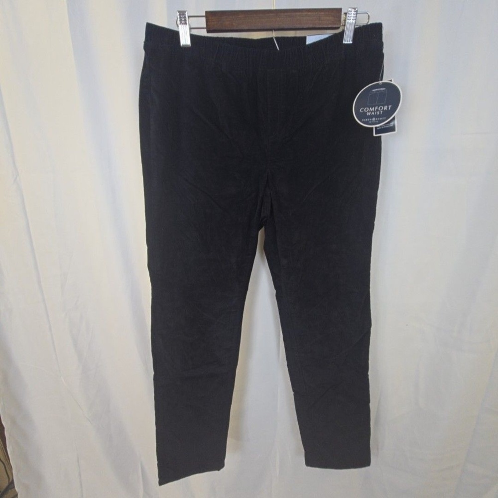 Karen Scott Pants Womens Petite Large Black Corduroy Pull On Elastic Stretch